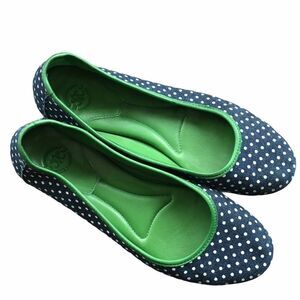 JOHNSTON & MURPHY Polka Dot Ballet Flat Shoes Blue White 9.5